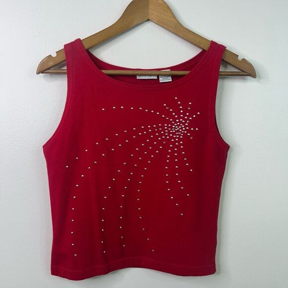 Energie Red Tank Top Women’s Size L Y2K Rhinestone Sleeveless Grunge Glam - Picture 1 of 7